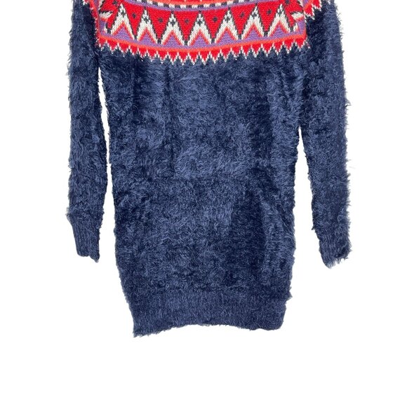Gap Kids Fuzzy Fair Isle Sweater Dress Blue Red Knit Long Sleeve Winter Cozy - Picture 3 of 12